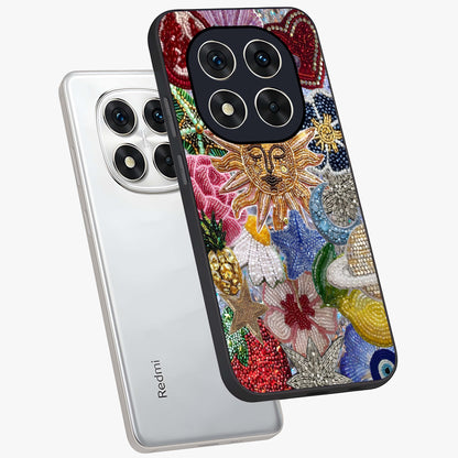 Celestial Floral and Playful Glass Case displayed in angled mockup highlighting playful floral design with dreamy celestial elements.