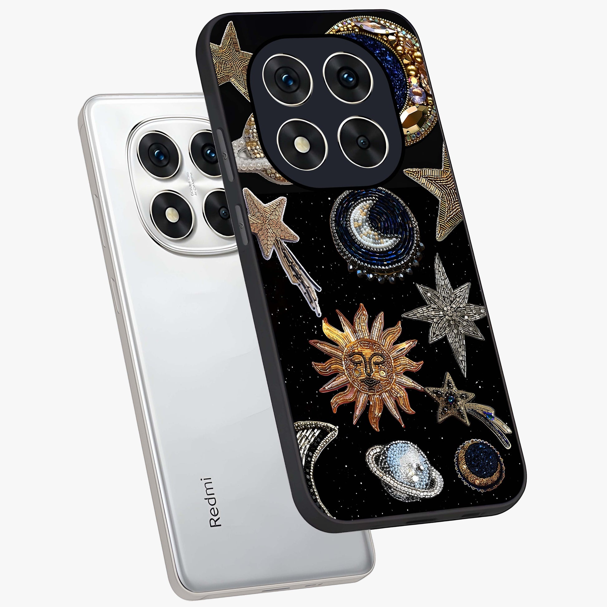 Celestial Gem Constellations Glass Case displayed in angled mockup highlighting gemstone inspired constellation design.