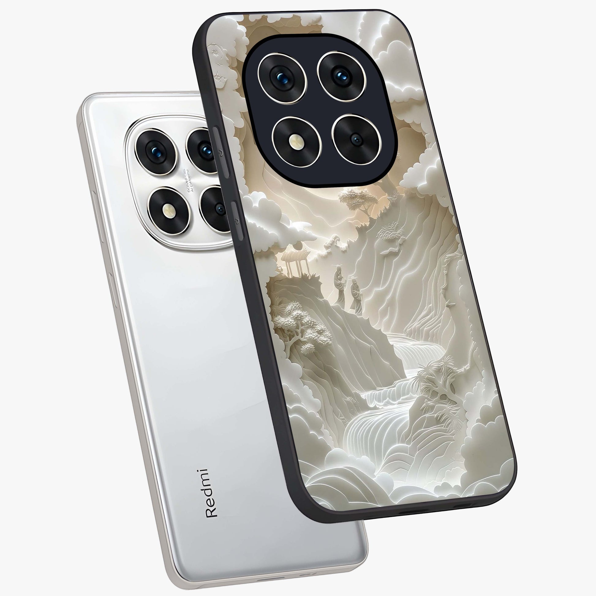 Celestial Origami Glass Case displayed in angled mockup highlighting geometric origami design with cosmic aesthetic theme.