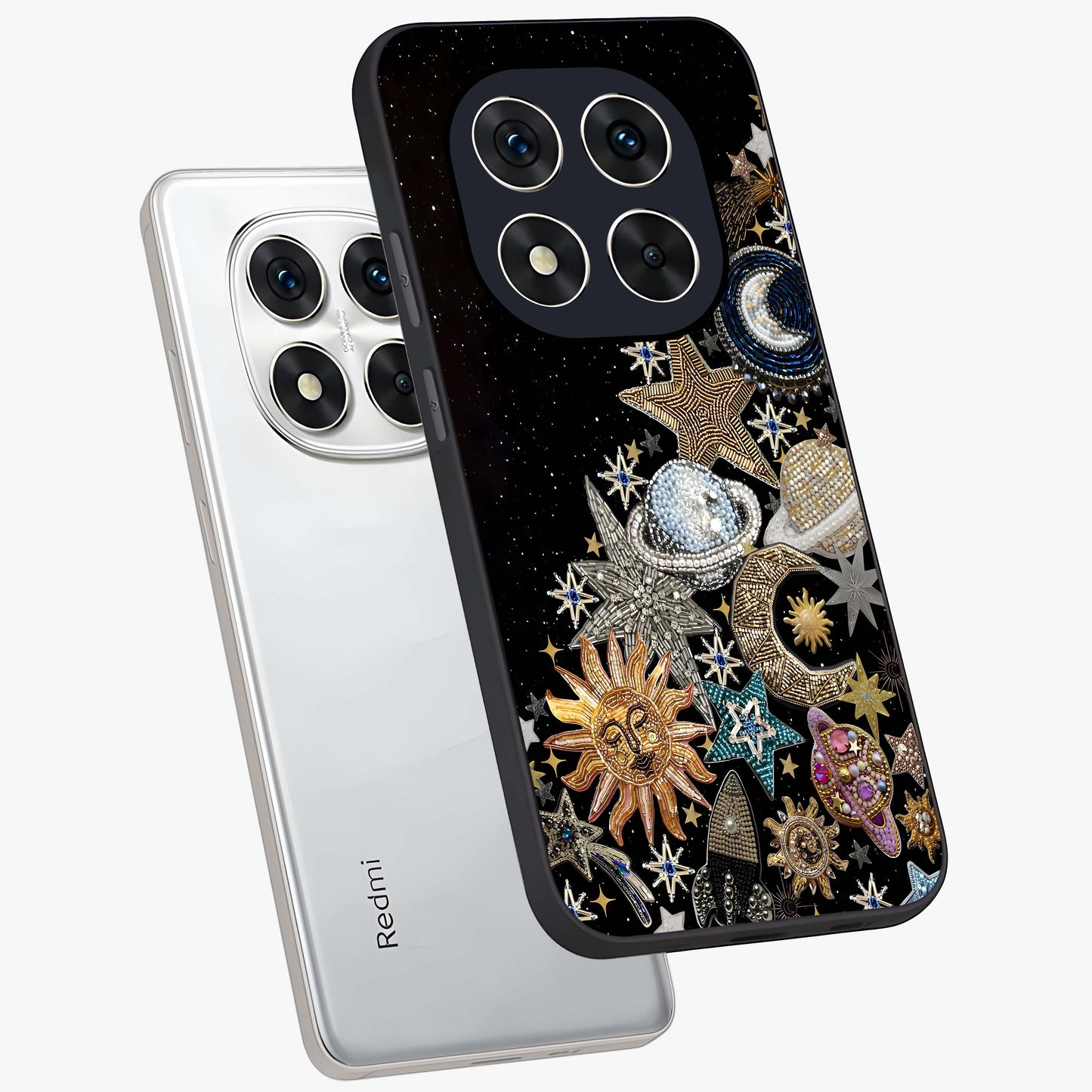 Cosmic Sparkle Dreams Glass Case displayed in angled mockup highlighting dreamy star sparkle design with celestial aesthetic.
