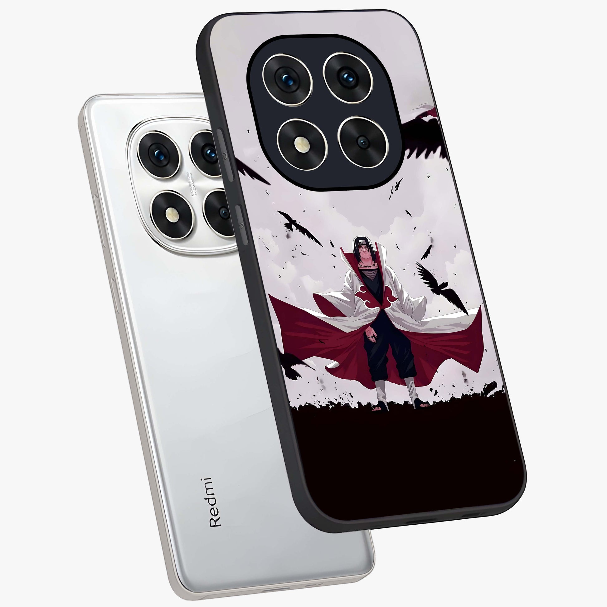 Crimson Crow Ascension Glass Case displayed in angled mockup highlighting powerful crow illustration with dark crimson aesthetic.