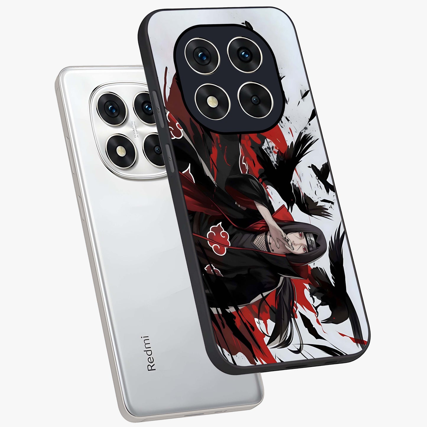Crimson Crow Illusion Glass Case displayed in angled mockup highlighting mysterious crow graphic with dark aesthetic style.