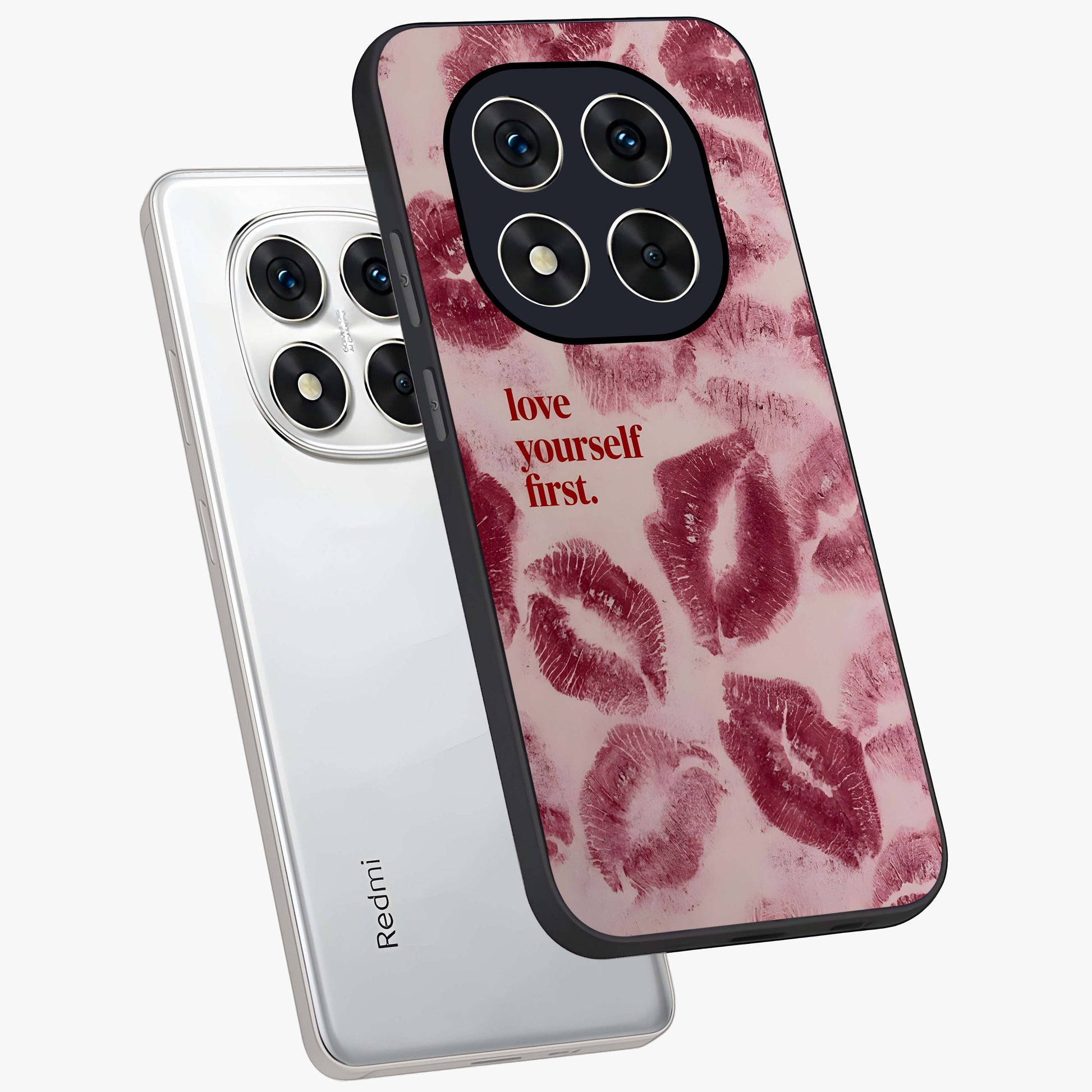 Crimson Kiss Love Glass Case displayed in angled mockup highlighting bold love inspired design with modern aesthetic style.
