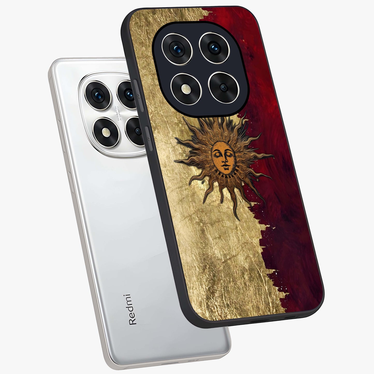 Crimson Sun Majesty Glass Case displayed in angled mockup highlighting majestic crimson sun design with bold aesthetic style.