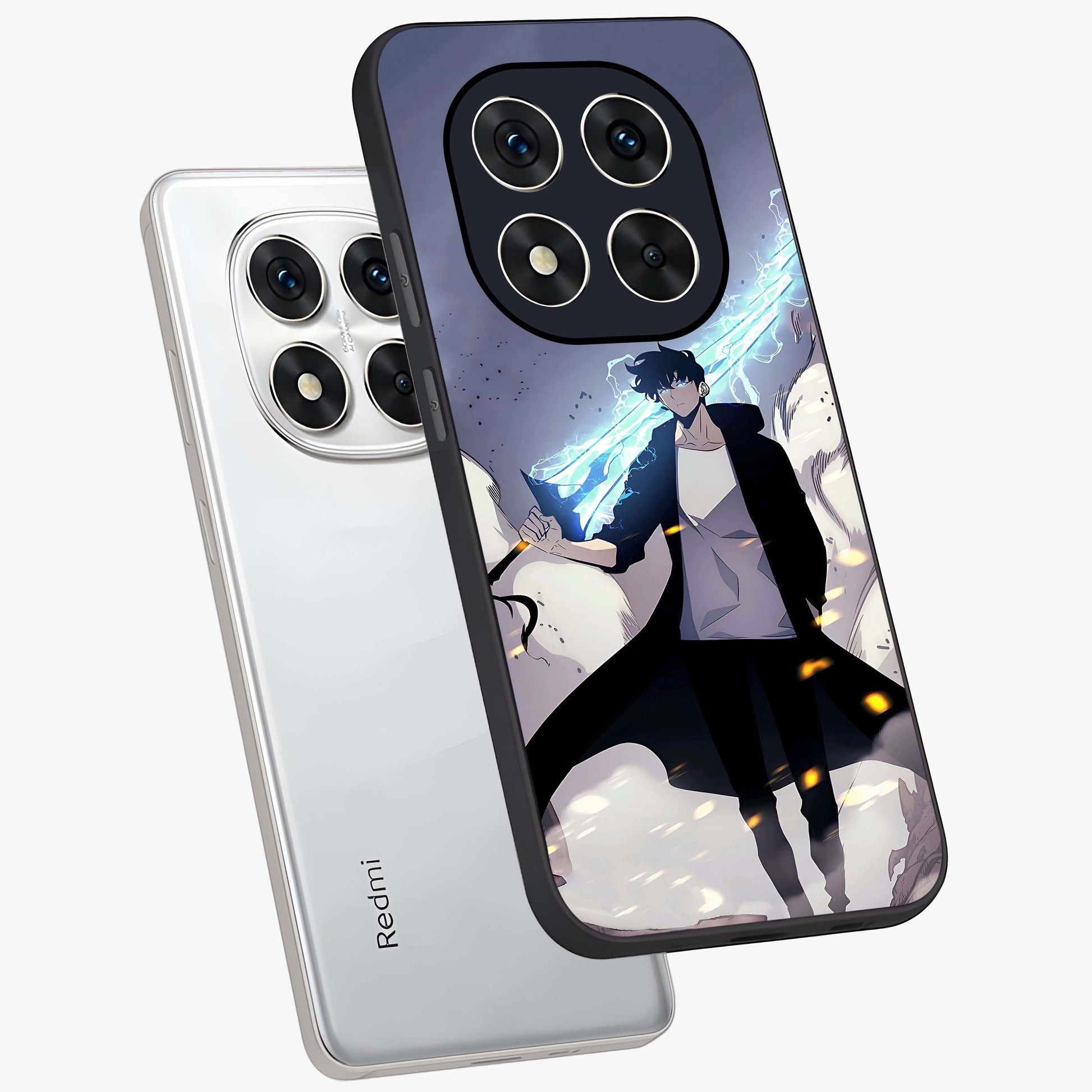 Dark Lightning Anime Warrior Glass Case displayed in angled mockup highlighting powerful lightning themed anime illustration.