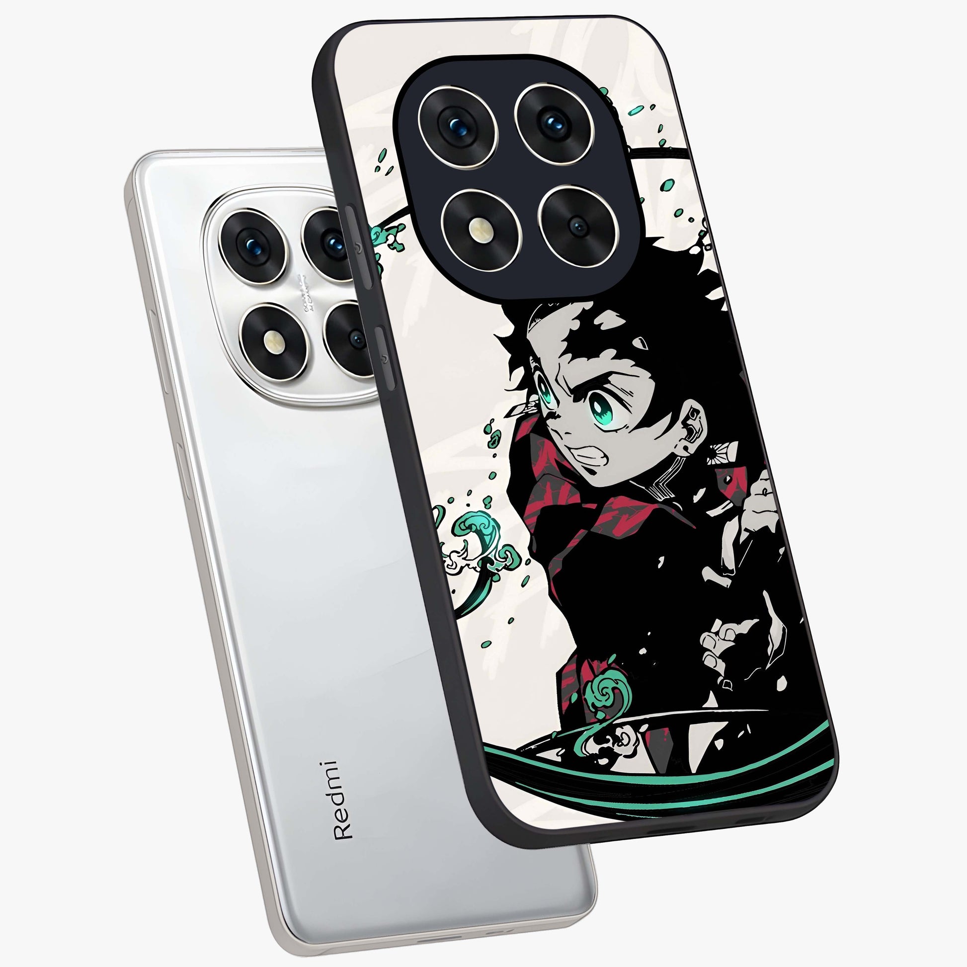 Demon Slayer Glass Case displayed in angled mockup highlighting dramatic anime character design with action aesthetic.