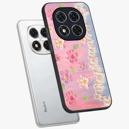 Dreamy Painted Garden Glass Case displayed in angled mockup highlighting colorful garden illustration with dreamy aesthetic style.