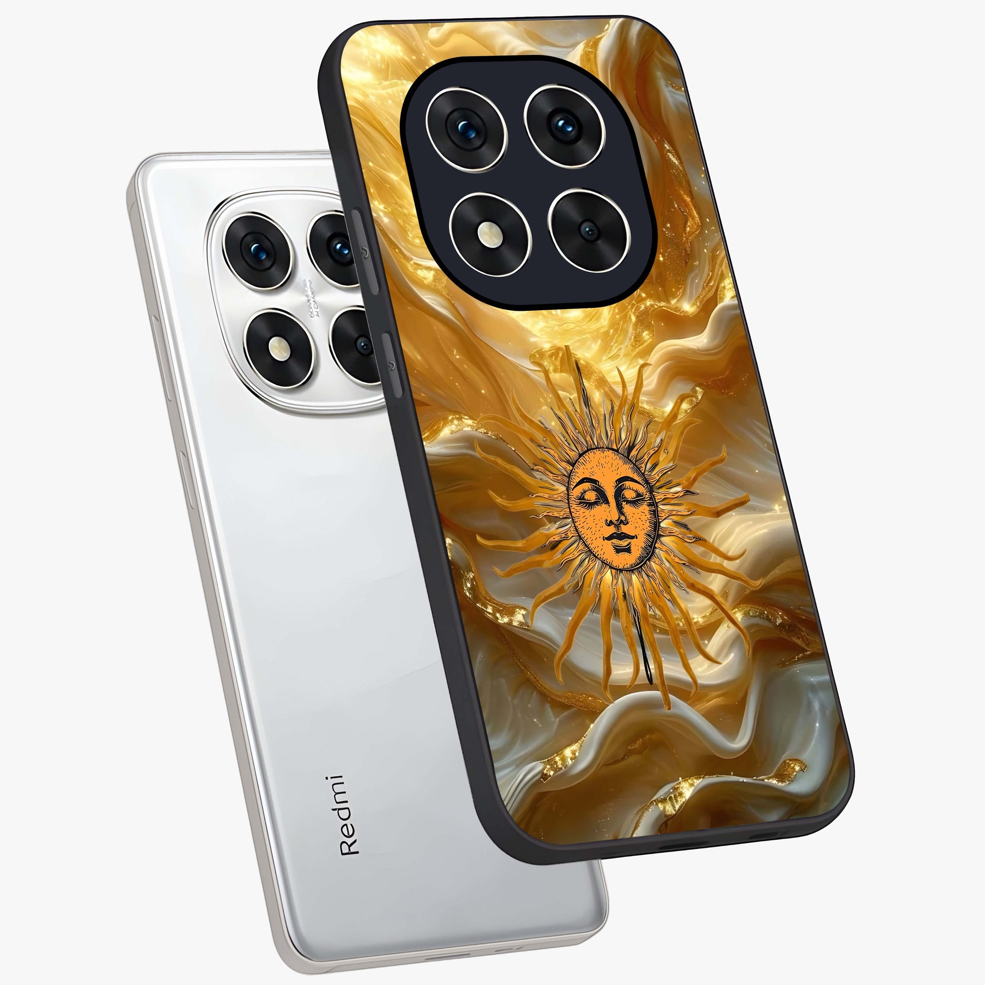 Eternal Golden Glow Glass Case displayed in angled mockup highlighting glowing golden aesthetic design with elegant style.
