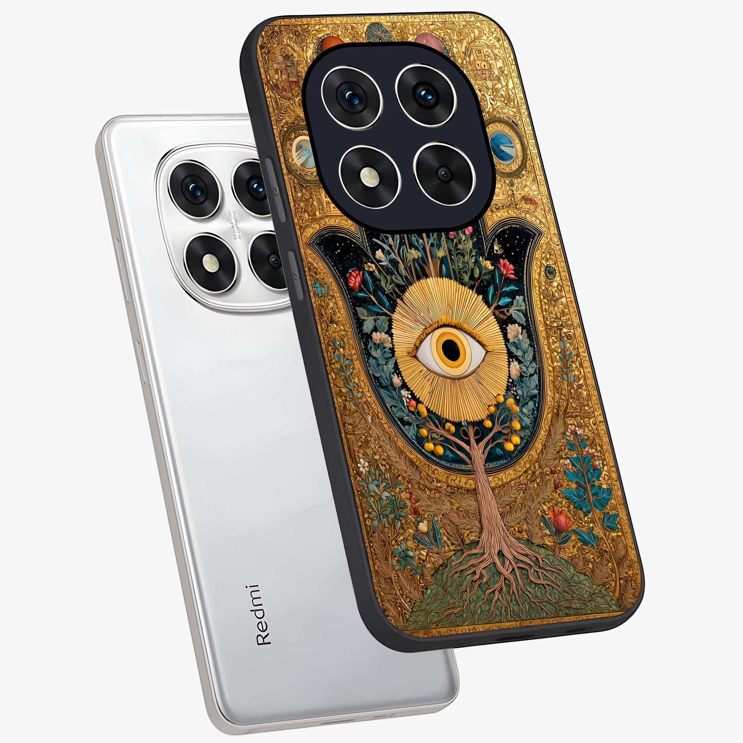 Ethereal Evil Eye Glass Case displayed in angled mockup highlighting protective evil eye symbol with spiritual aesthetic design.