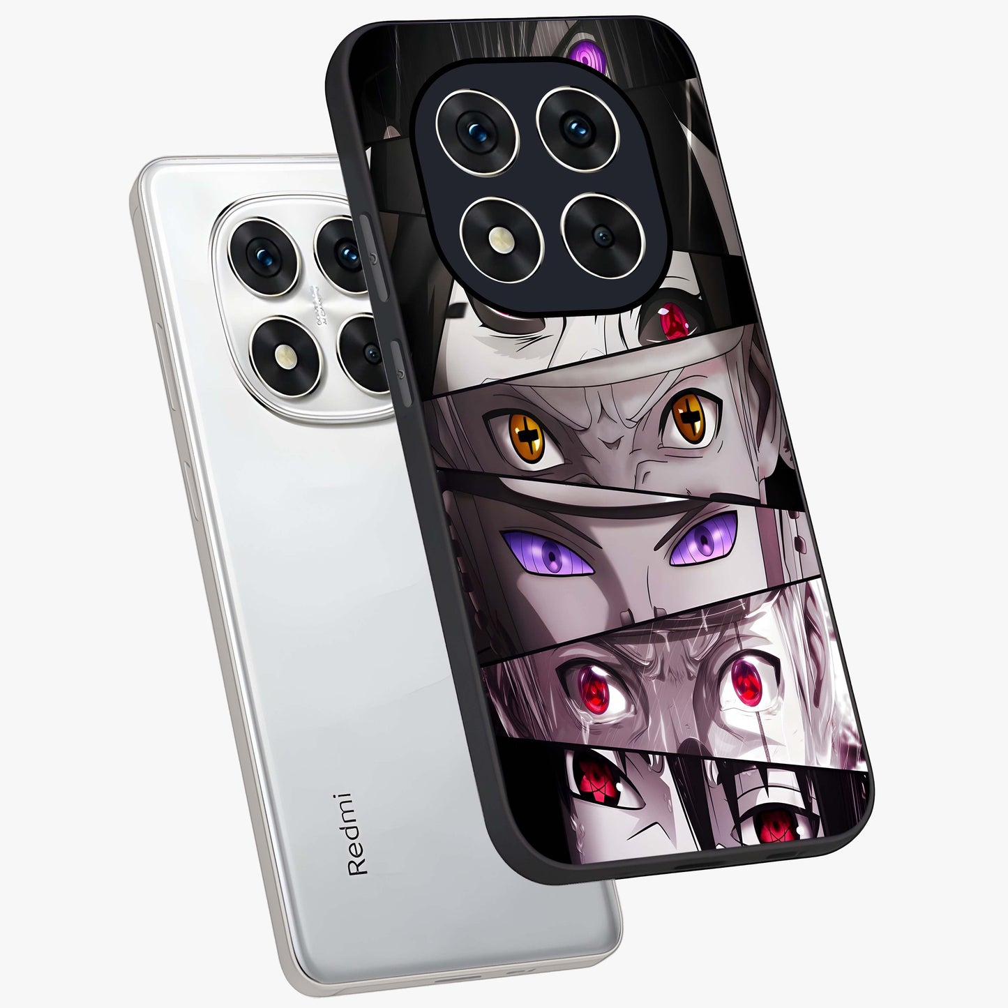 Eyes of Destiny Glass Case displayed in angled mockup highlighting bold eye illustration with mystical aesthetic style.
