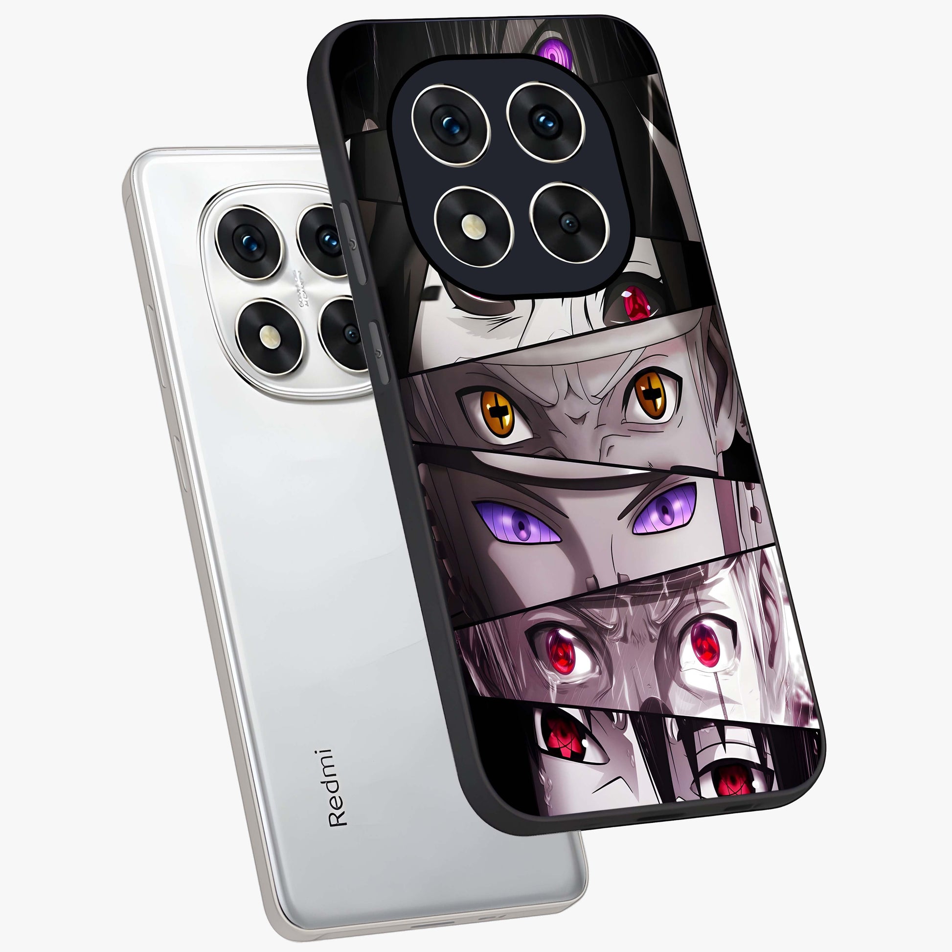 Eyes of Destiny Glass Case displayed in angled mockup highlighting bold eye illustration with mystical aesthetic style.