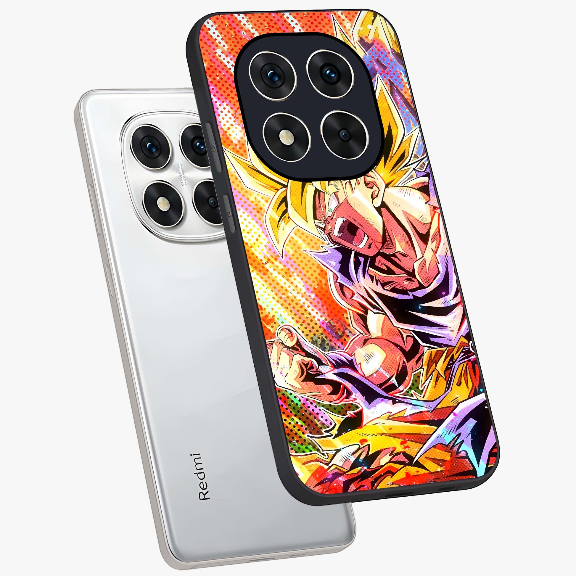 Firing Goku Glass Case displayed in angled mockup highlighting dynamic anime character design with action aesthetic.