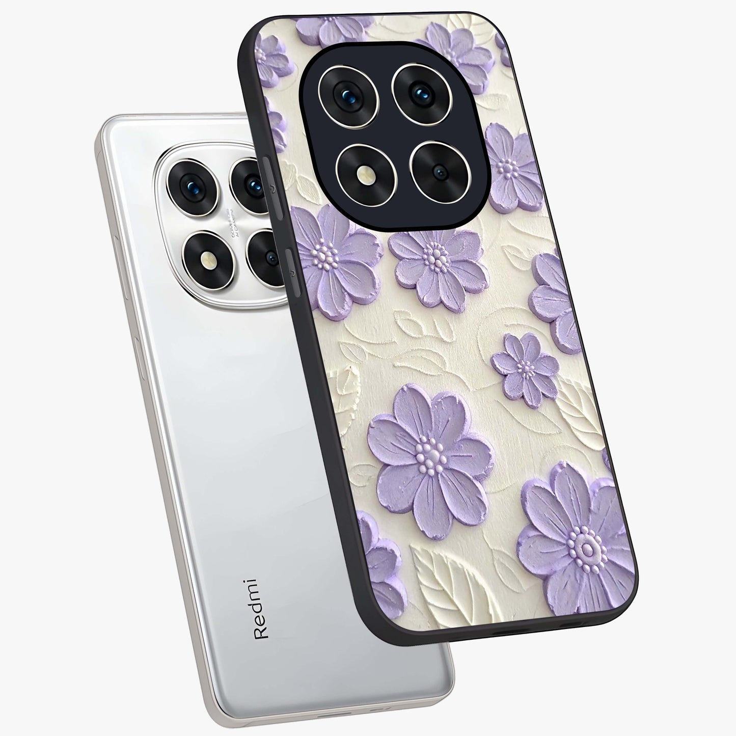Floral Wall Art With Purple Flowers Glass Case displayed in angled mockup highlighting vibrant purple floral illustration with artistic aesthetic.