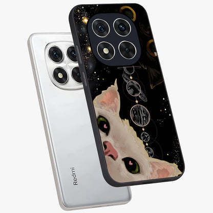 Galactic Cat Glass Case displayed in angled mockup highlighting celestial feline illustration with galaxy aesthetic style.