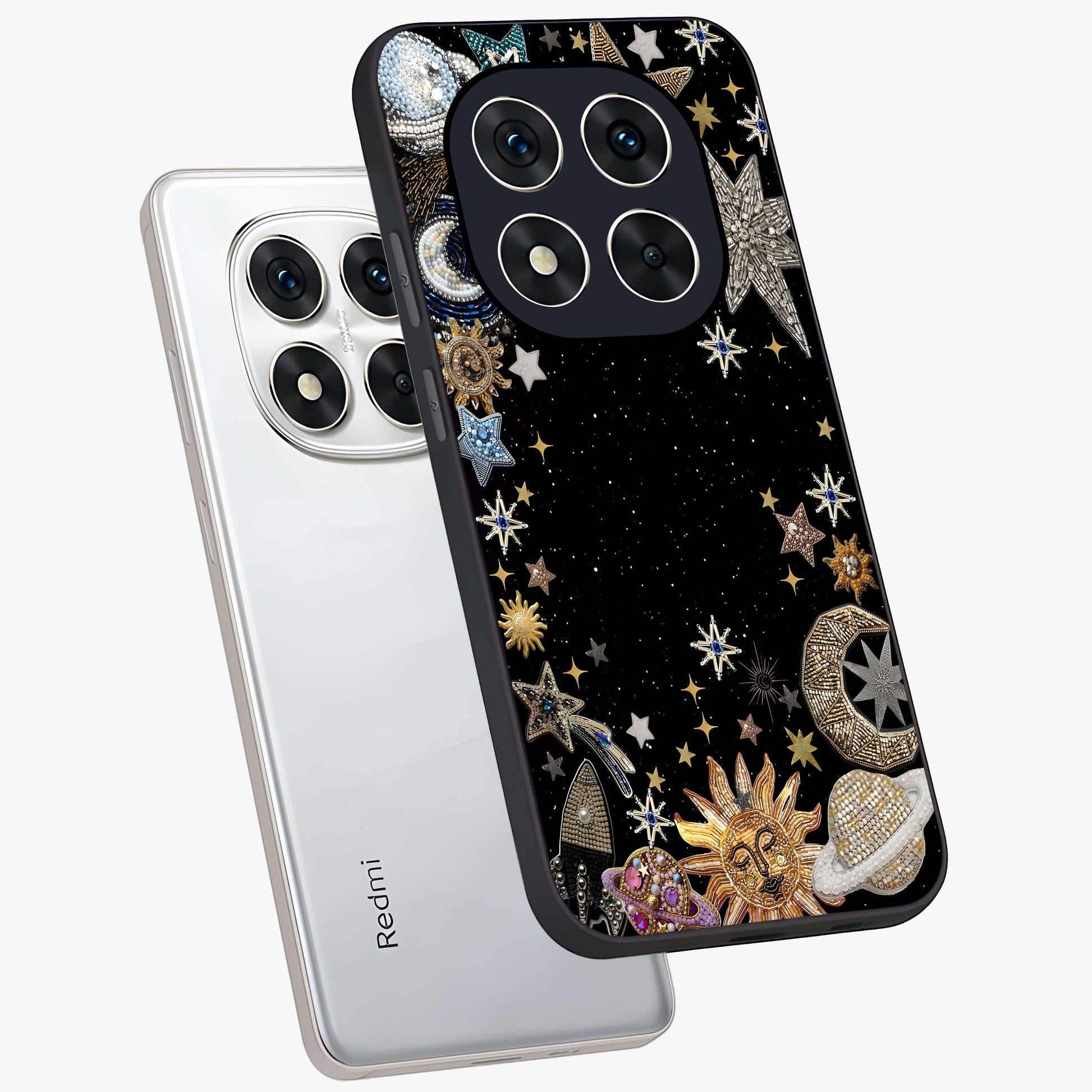 Galactic Jewel Stars Glass Case displayed in angled mockup highlighting shining celestial star design with cosmic aesthetic style.