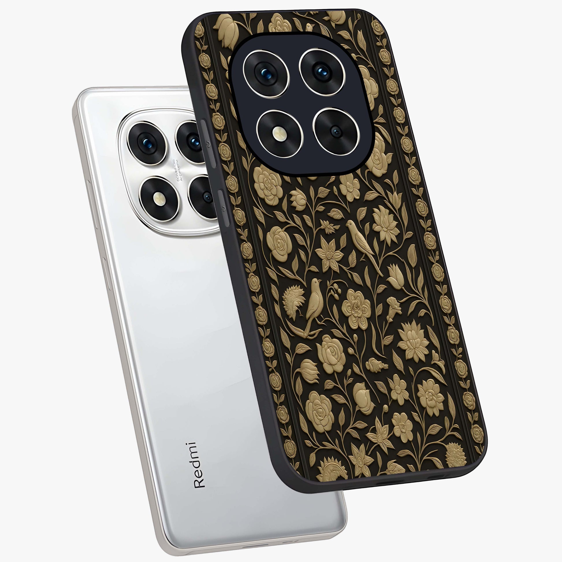 Golden Evil Eye Mandala Glass Case displayed in angled mockup highlighting protective evil eye symbol with golden mandala design.
