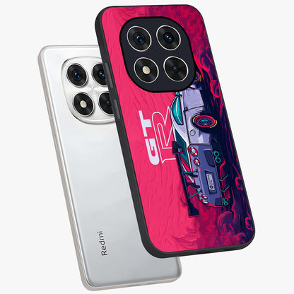 GT-R Car Pattern Glass Case displayed in angled mockup highlighting racing car graphic design with bold automotive aesthetic.