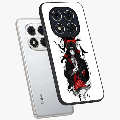 Itachi Limited Edition Naruto Anime Glass Case displayed in angled mockup highlighting dramatic anime illustration with bold action aesthetic.