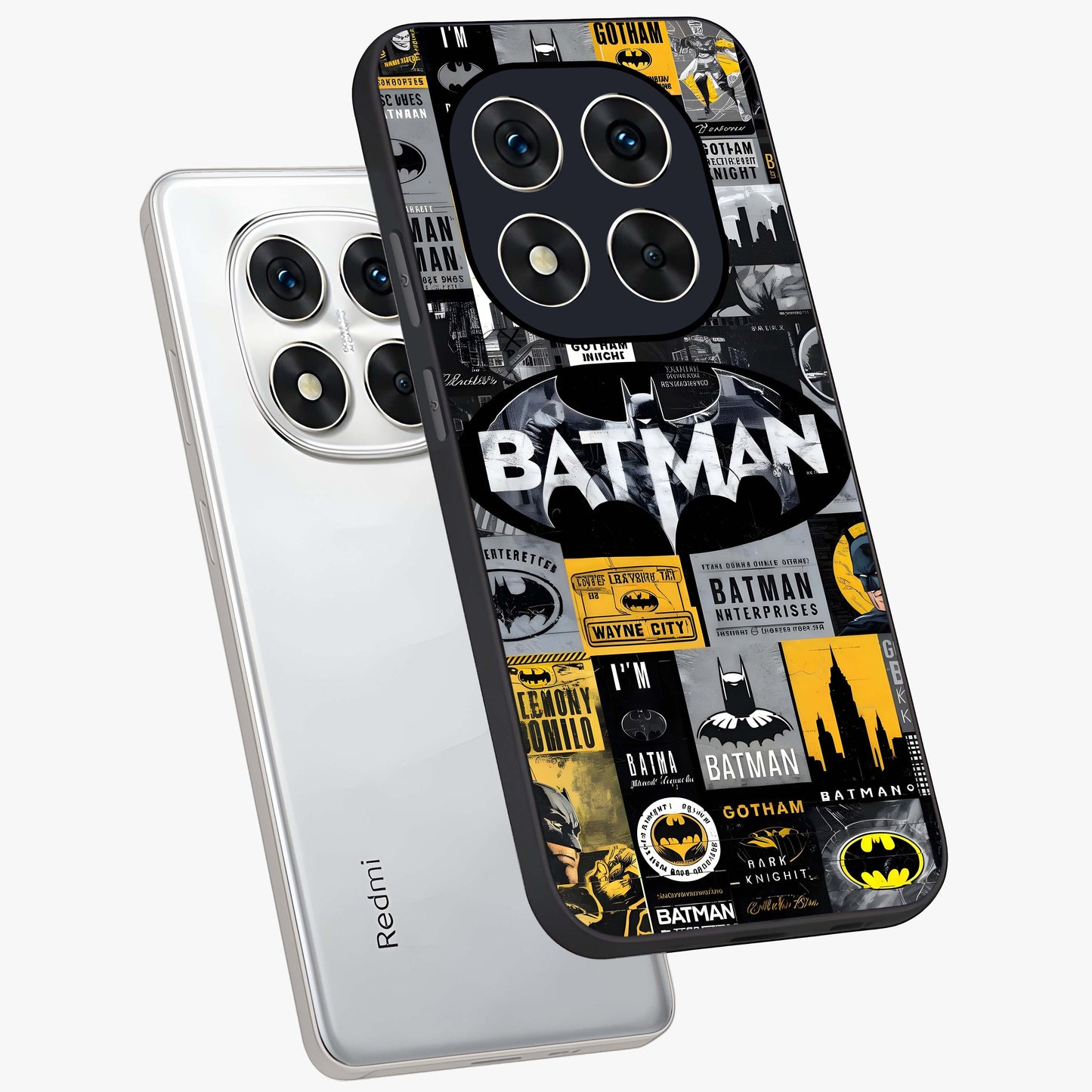 Knight Gotham Rise Glass Case displayed in angled mockup highlighting powerful knight silhouette design with dramatic aesthetic.