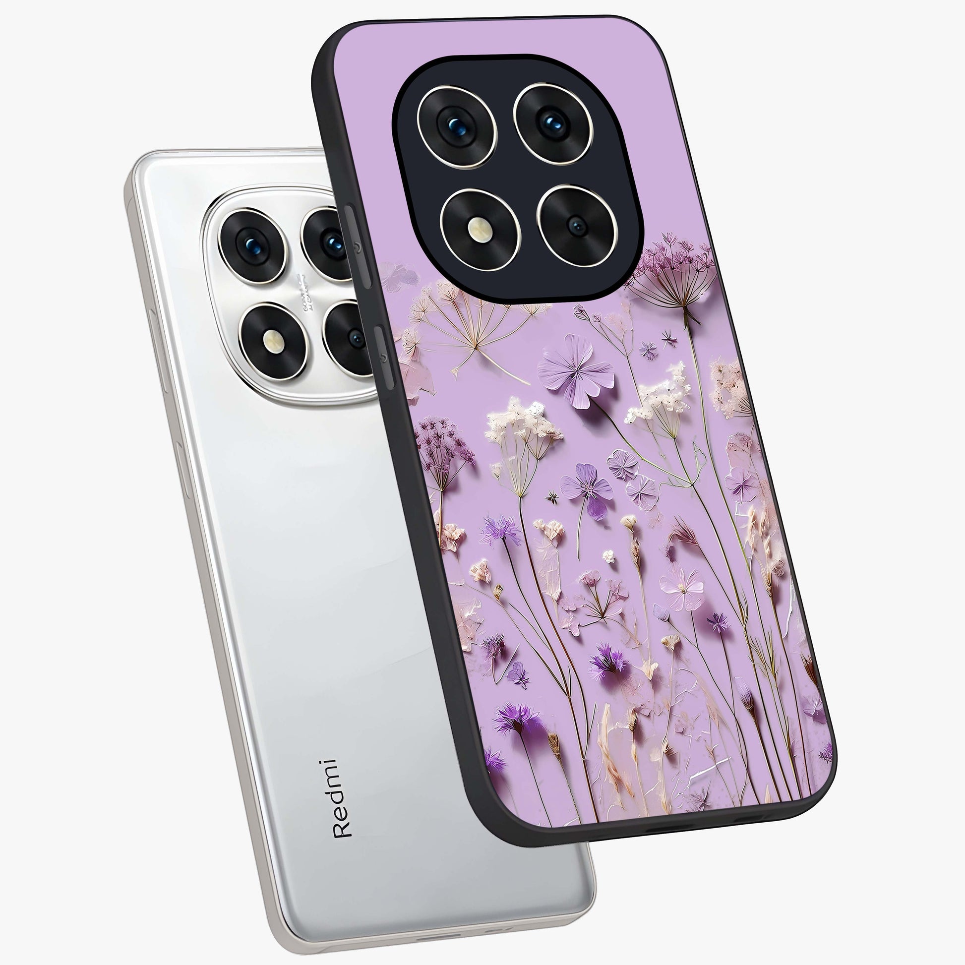 Lavender Blossom Dream Glass Case displayed in angled mockup highlighting dreamy lavender flower design with calming aesthetic style.