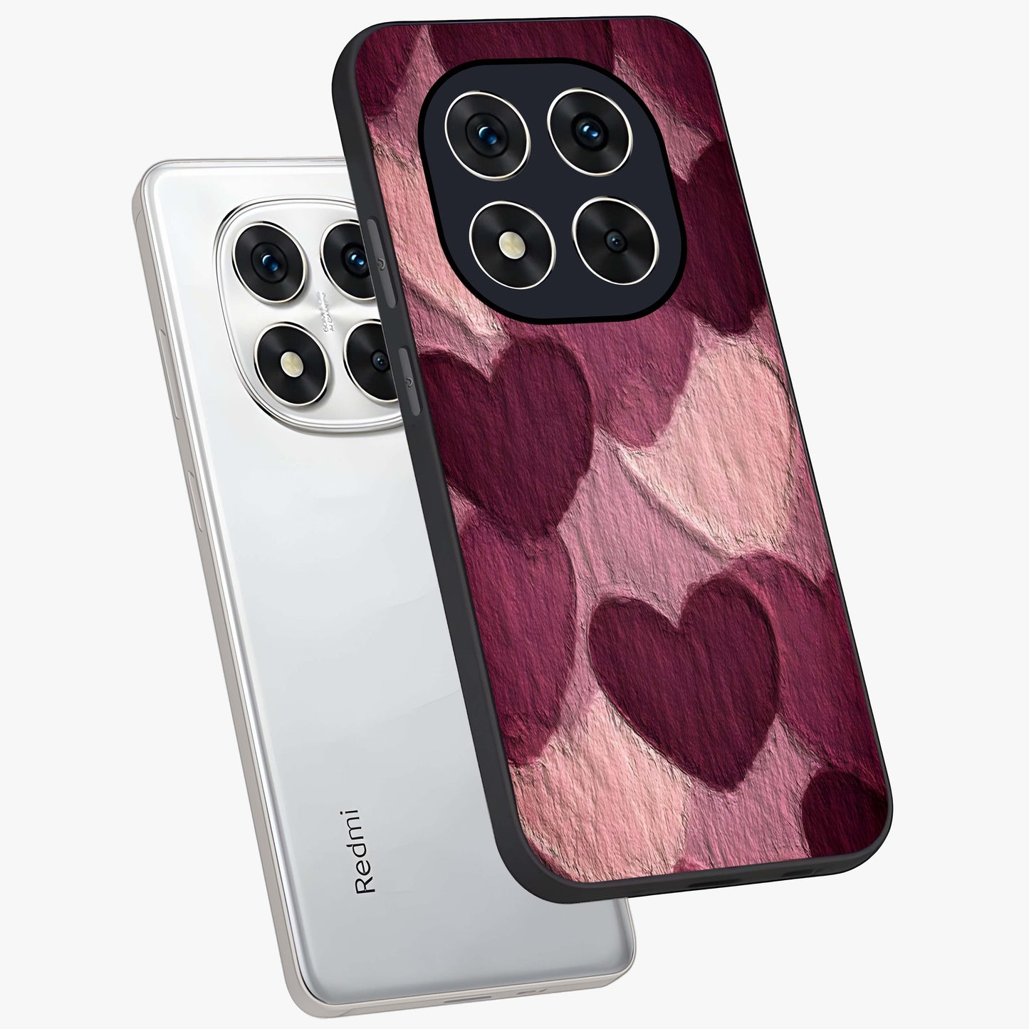 Layered Paper Hearts Glass Case displayed in angled mockup highlighting creative paper craft heart design with romantic aesthetic.
