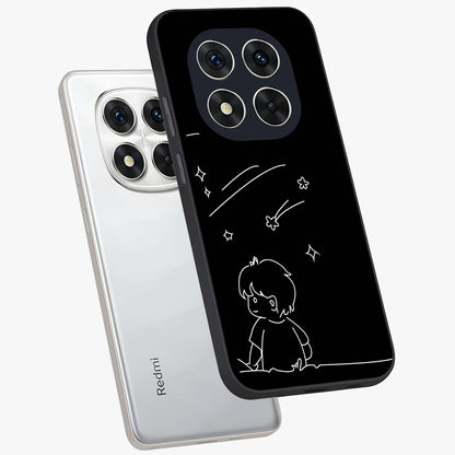 Line Art Boy With Shooting Stars Glass Case displayed in angled mockup highlighting elegant line art design with dreamy star aesthetic.
