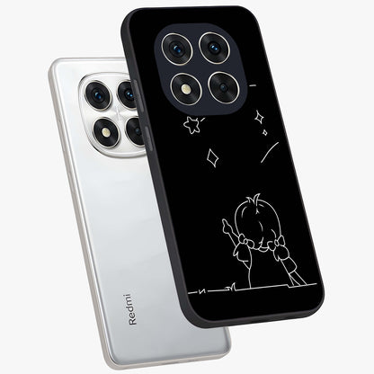 Line Art Girl With Shooting Stars Glass Case displayed in angled mockup highlighting elegant line art design with dreamy star aesthetic.