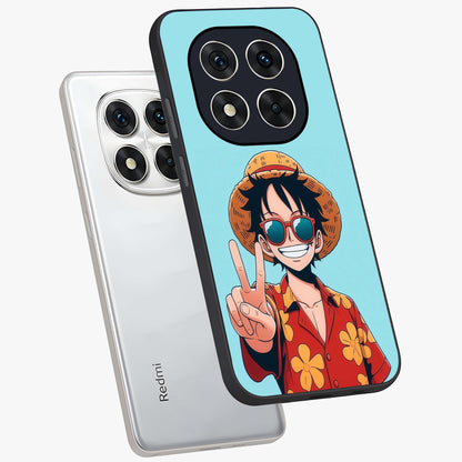 Luffy Summer Anime Vibe Glass Case displayed in angled mockup highlighting energetic anime illustration with summer vibe aesthetic.