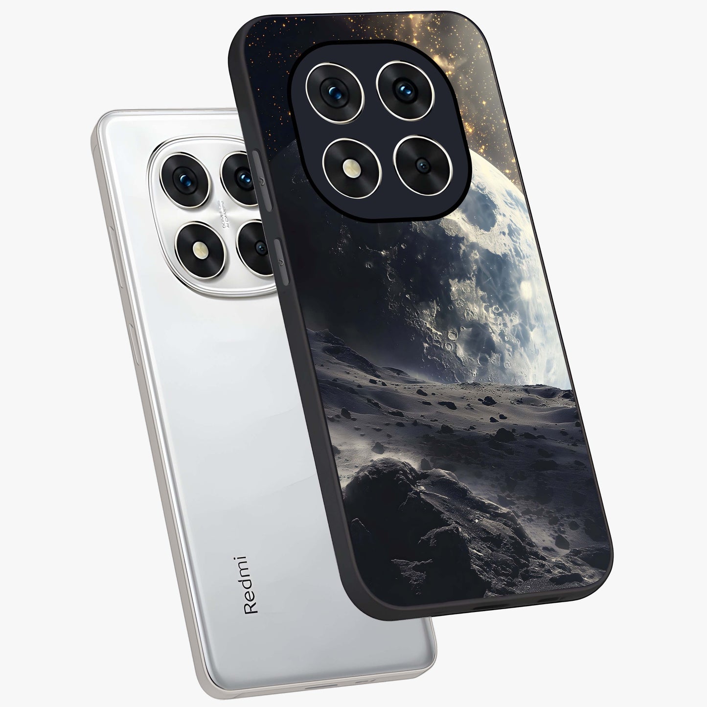 Lunar Horizon Glow Glass Case displayed in angled mockup highlighting celestial moon design with dreamy night aesthetic.