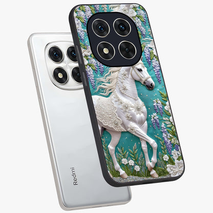 Majestic Floral Stallion Glass Case displayed in angled mockup highlighting majestic stallion illustration with elegant floral aesthetic.