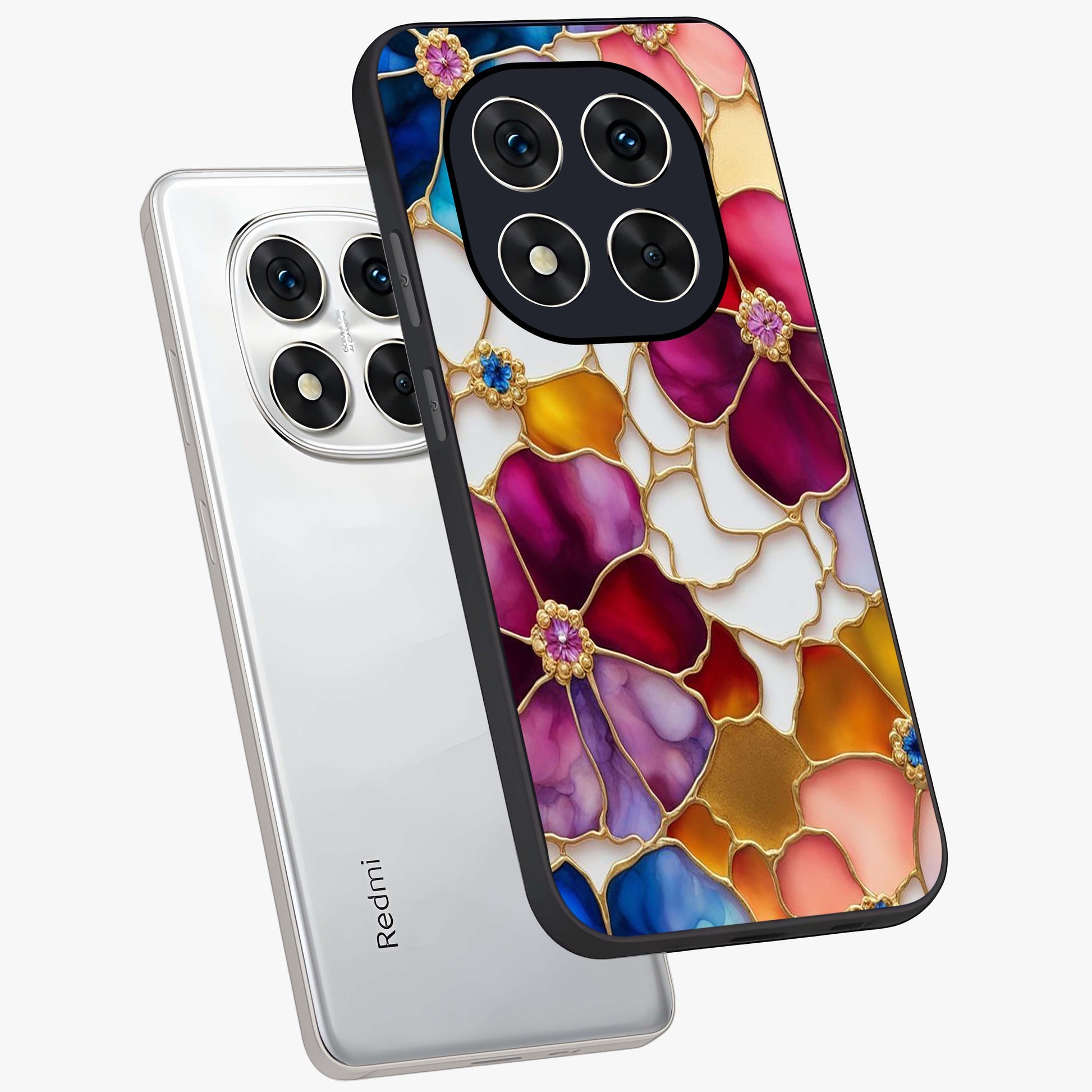 Marble Flower Pattern Glass Case displayed in angled mockup highlighting elegant marble floral design with modern aesthetic.