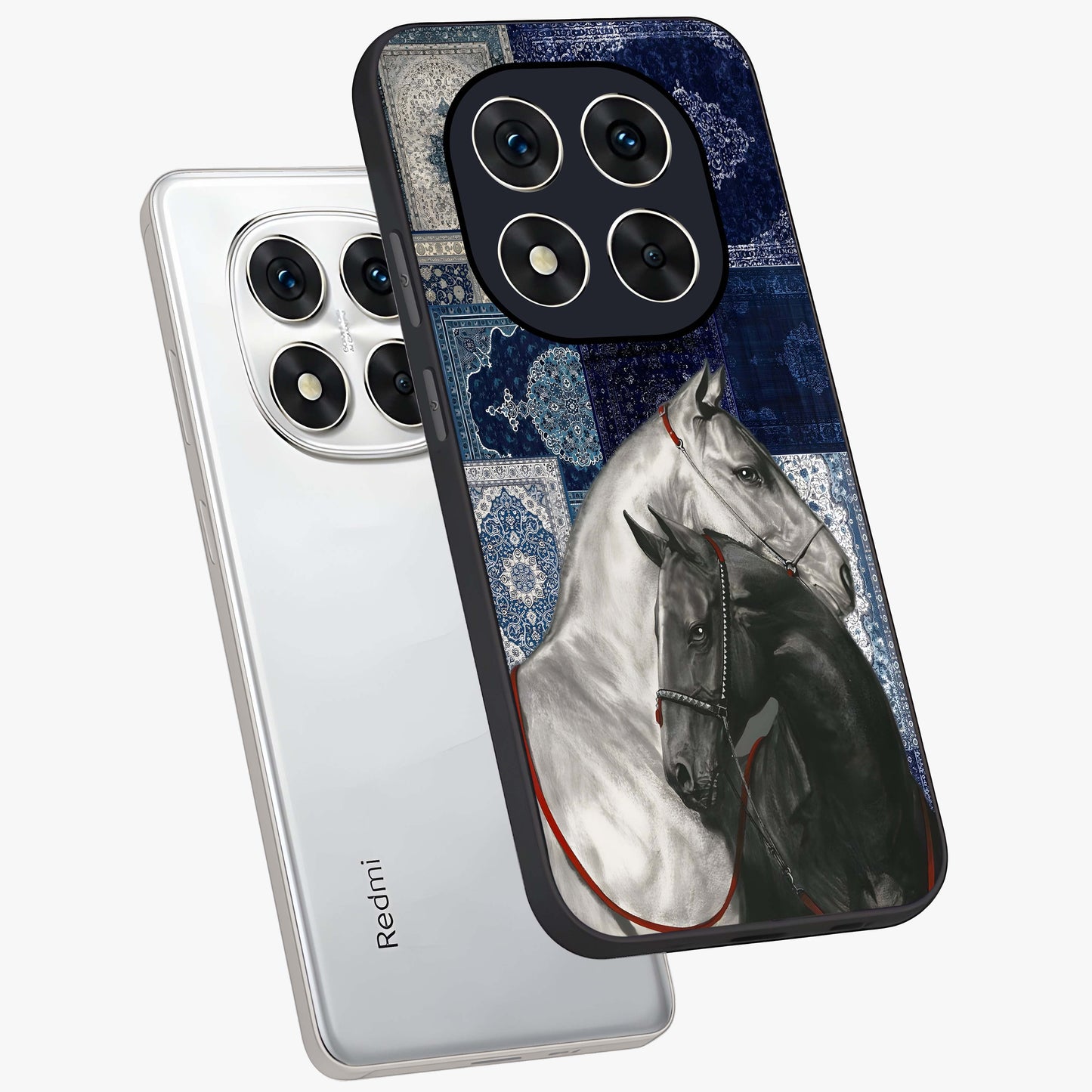 Midnight Stallion Blues Glass Case displayed in angled mockup highlighting powerful stallion illustration with deep midnight tones.