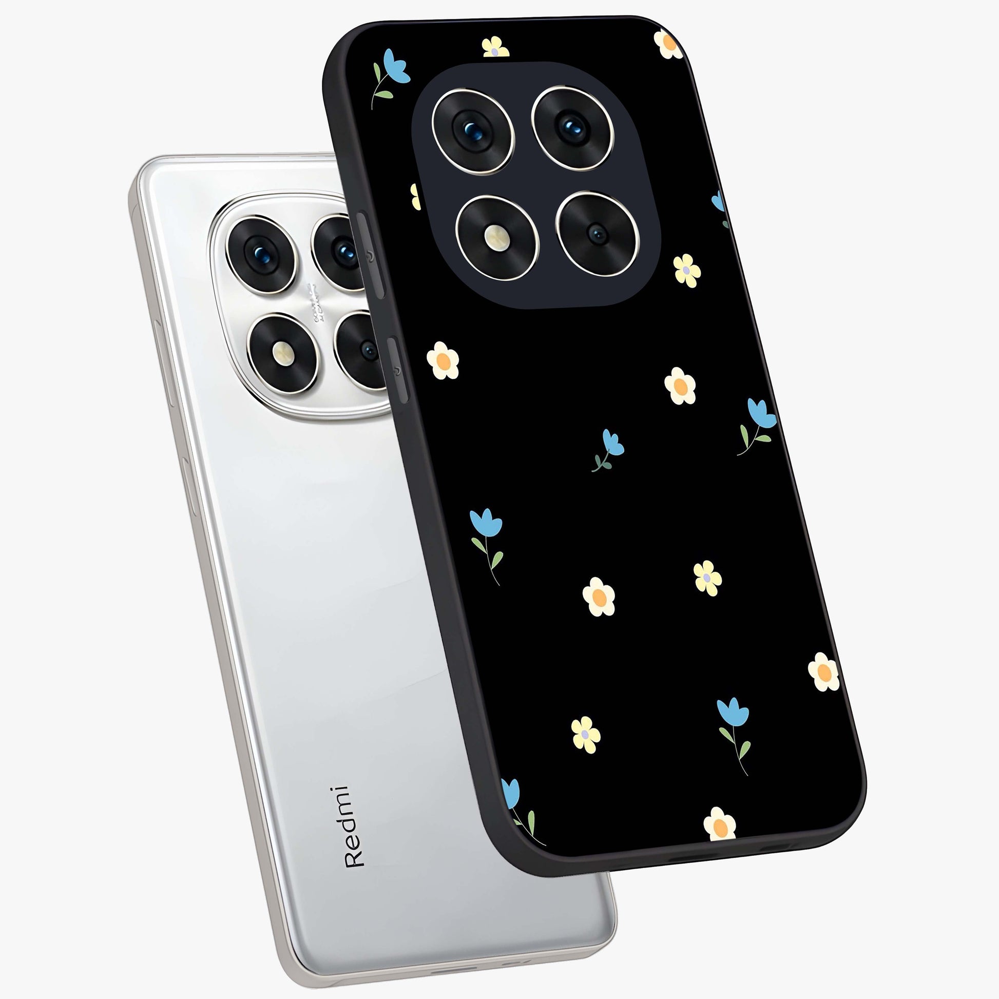 Minimal Petal Whispers Glass Case displayed in angled mockup highlighting delicate petal design with clean minimal aesthetic.