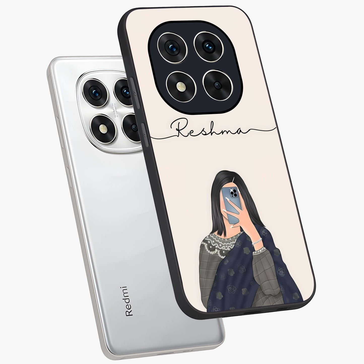 Mirror Mood Muse With Custom Name Glass Case displayed in angled mockup highlighting aesthetic mirror inspired design with custom name feature.