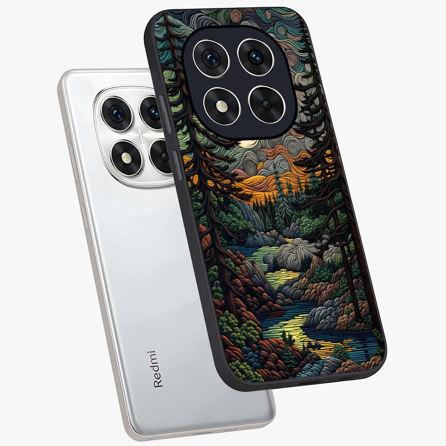 Moonlight Forest Dream Glass Case displayed in angled mockup highlighting dreamy forest design with glowing moon aesthetic.