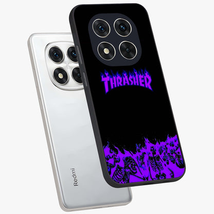 Neon Flame Riot Glass Case displayed in angled mockup highlighting glowing flame design with vibrant neon aesthetic.