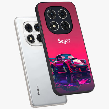 Neon Pink Porsche Glass Case displayed in angled mockup highlighting sleek neon pink car design with racing aesthetic.