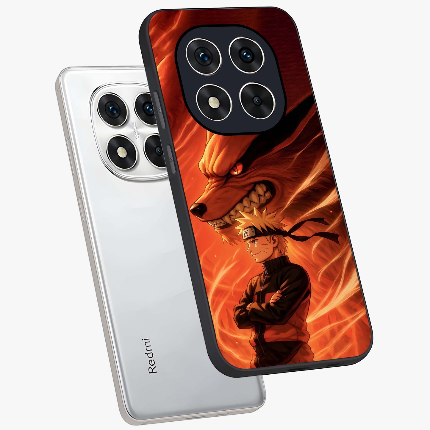 Nine Tails Legacy Glass Case displayed in angled mockup highlighting dynamic anime beast illustration with bold mystical aesthetic.