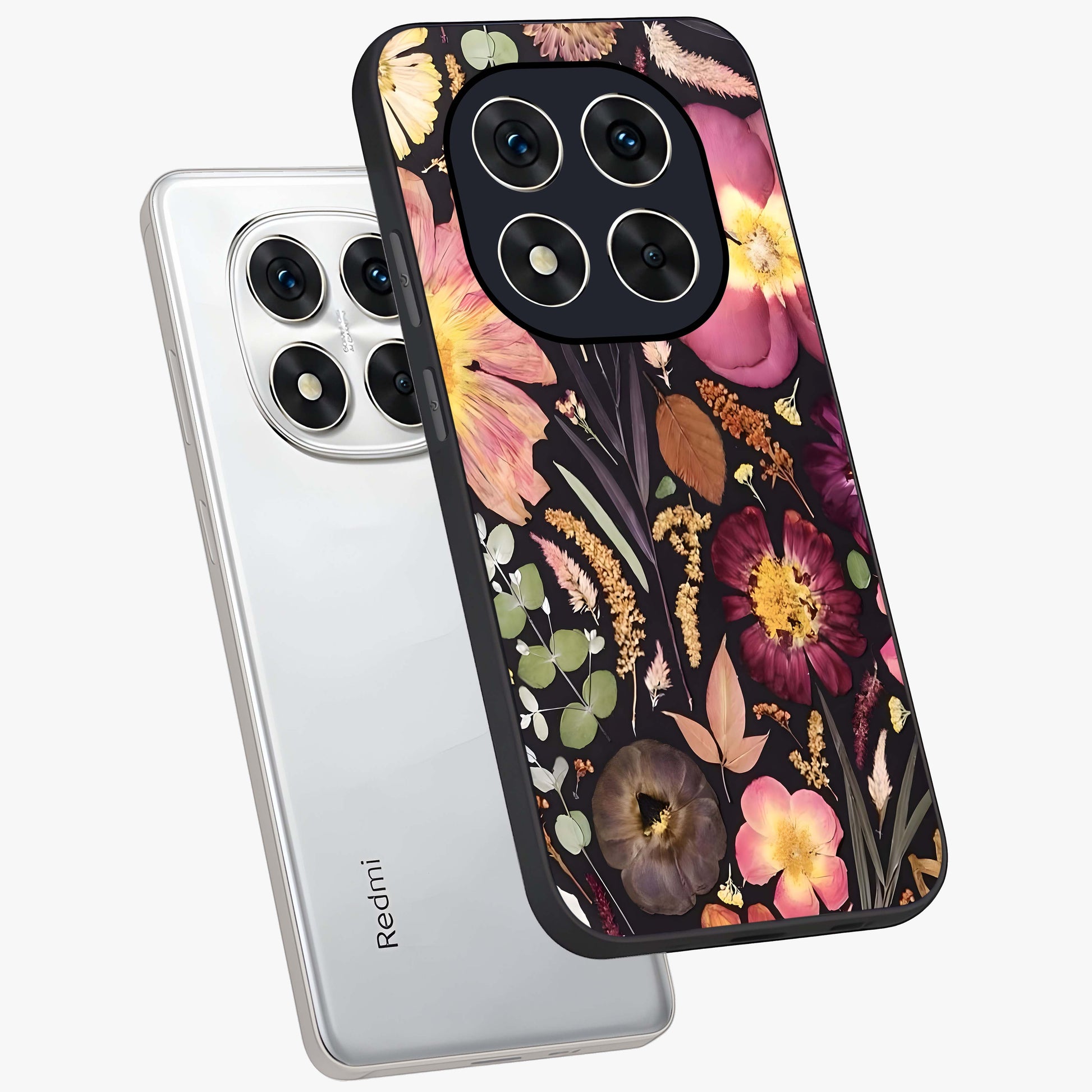 Petal Dream Tapestry Glass Case displayed in angled mockup highlighting decorative petal pattern with elegant botanical aesthetic.