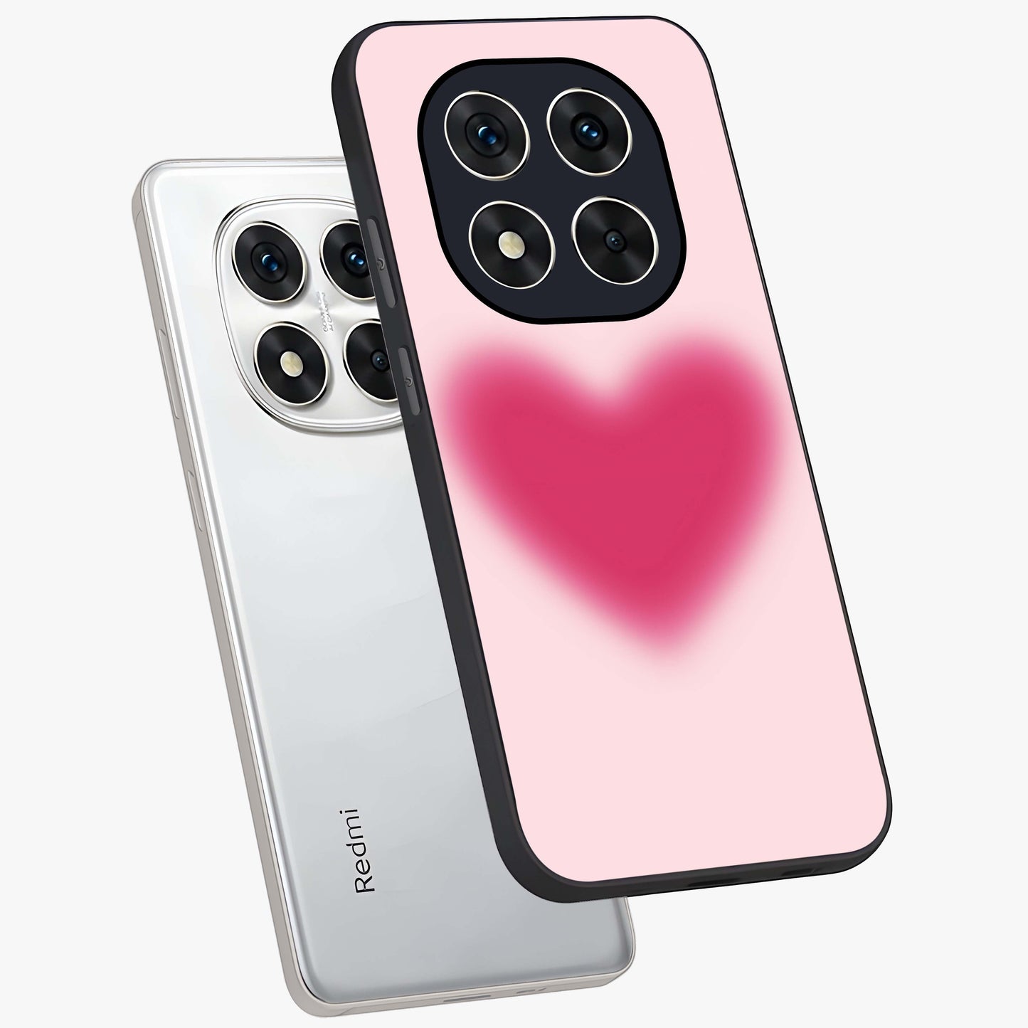 Pink Aura Heart Glass Case displayed in angled mockup highlighting vibrant pink heart design with dreamy aura aesthetic.