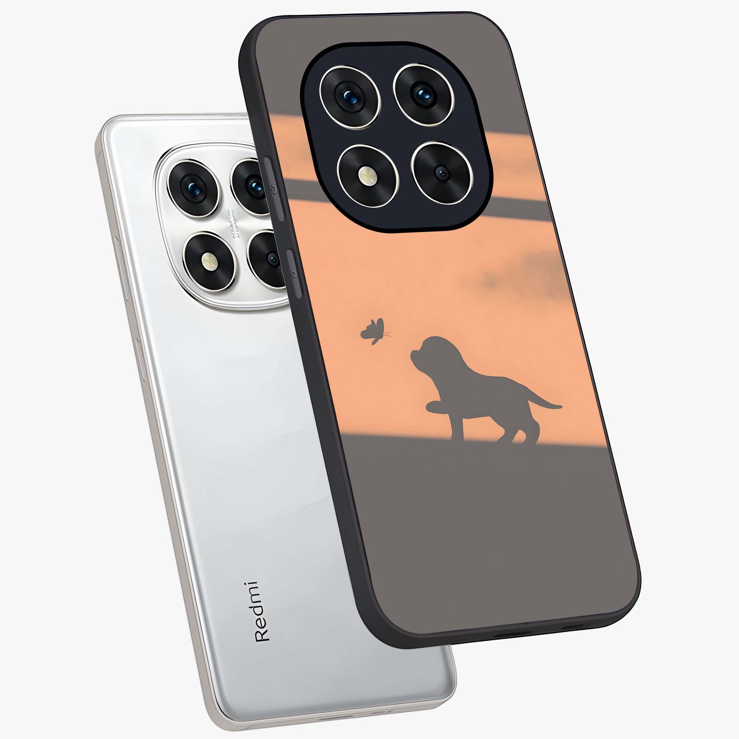 Puppy Shadow Art Glass Case displayed in angled mockup highlighting playful dog illustration with artistic shadow aesthetic.