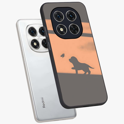 Puppy Shadow Art Glass Case displayed in angled mockup highlighting playful dog illustration with artistic shadow aesthetic.