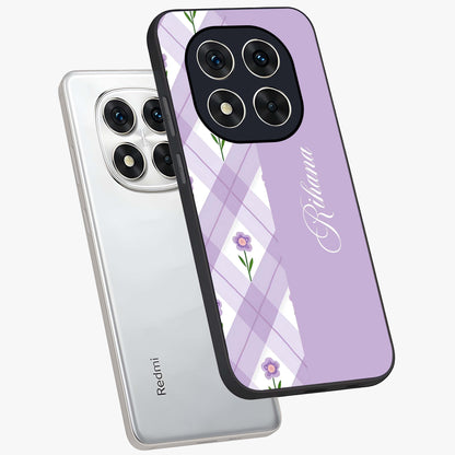 Purple Diamond Floral Glass Case displayed in angled mockup highlighting elegant purple flower design with decorative pattern.