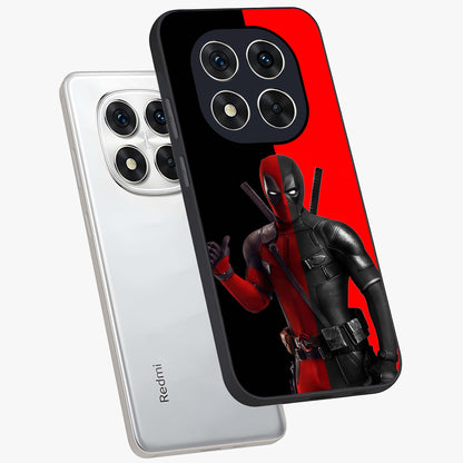 Red & Black Deadpool Theme Glass Case displayed in angled mockup highlighting vibrant superhero style illustration with action aesthetic.