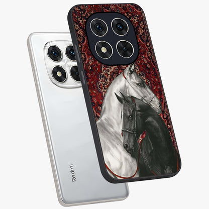 Regal Stallion Tapestry Glass Case displayed in angled mockup highlighting royal stallion design with decorative heritage aesthetic.
