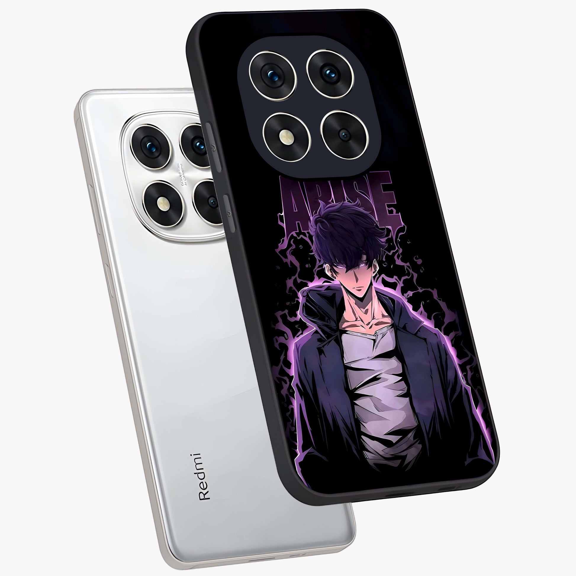 Shadow Monarch Awakening Glass Case displayed in angled mockup highlighting dramatic shadow warrior design with fantasy aesthetic.