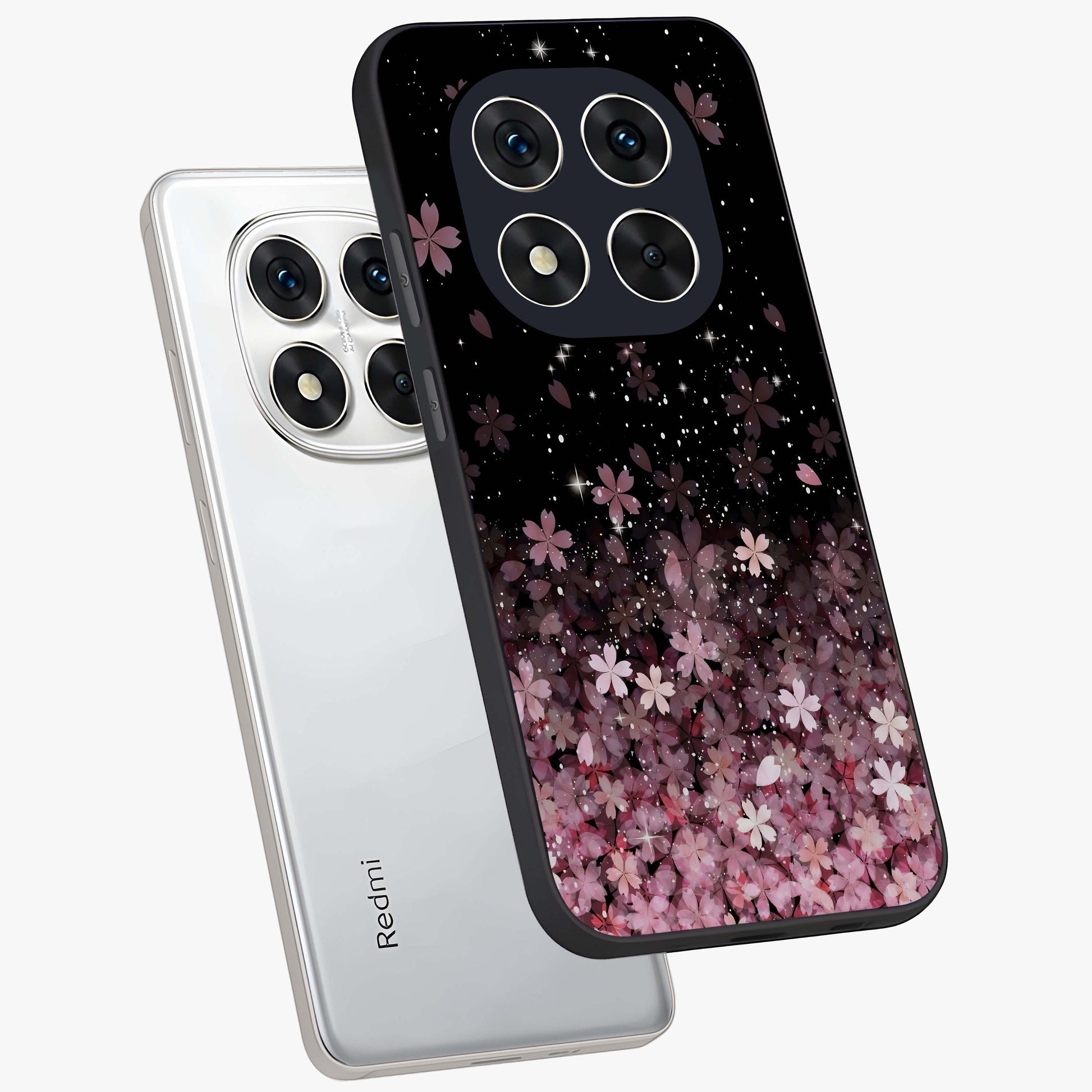 Small Starry Flowers Glass Case displayed in angled mockup highlighting tiny flower pattern with celestial aesthetic style.