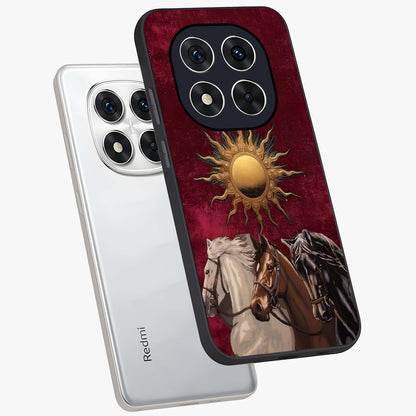 Solar Riders Glass Case displayed in angled mockup highlighting powerful rider illustration with radiant solar aesthetic.