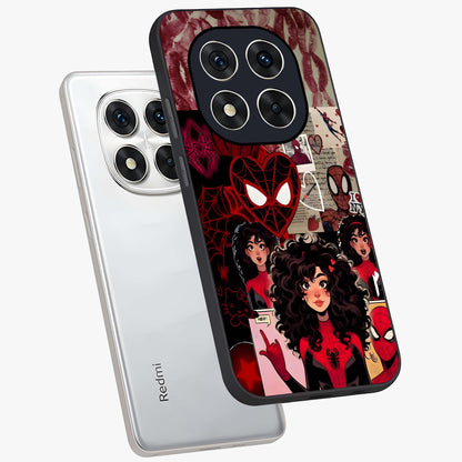 Spider Love Story Glass Case displayed in angled mockup highlighting expressive comic inspired design with playful aesthetic.