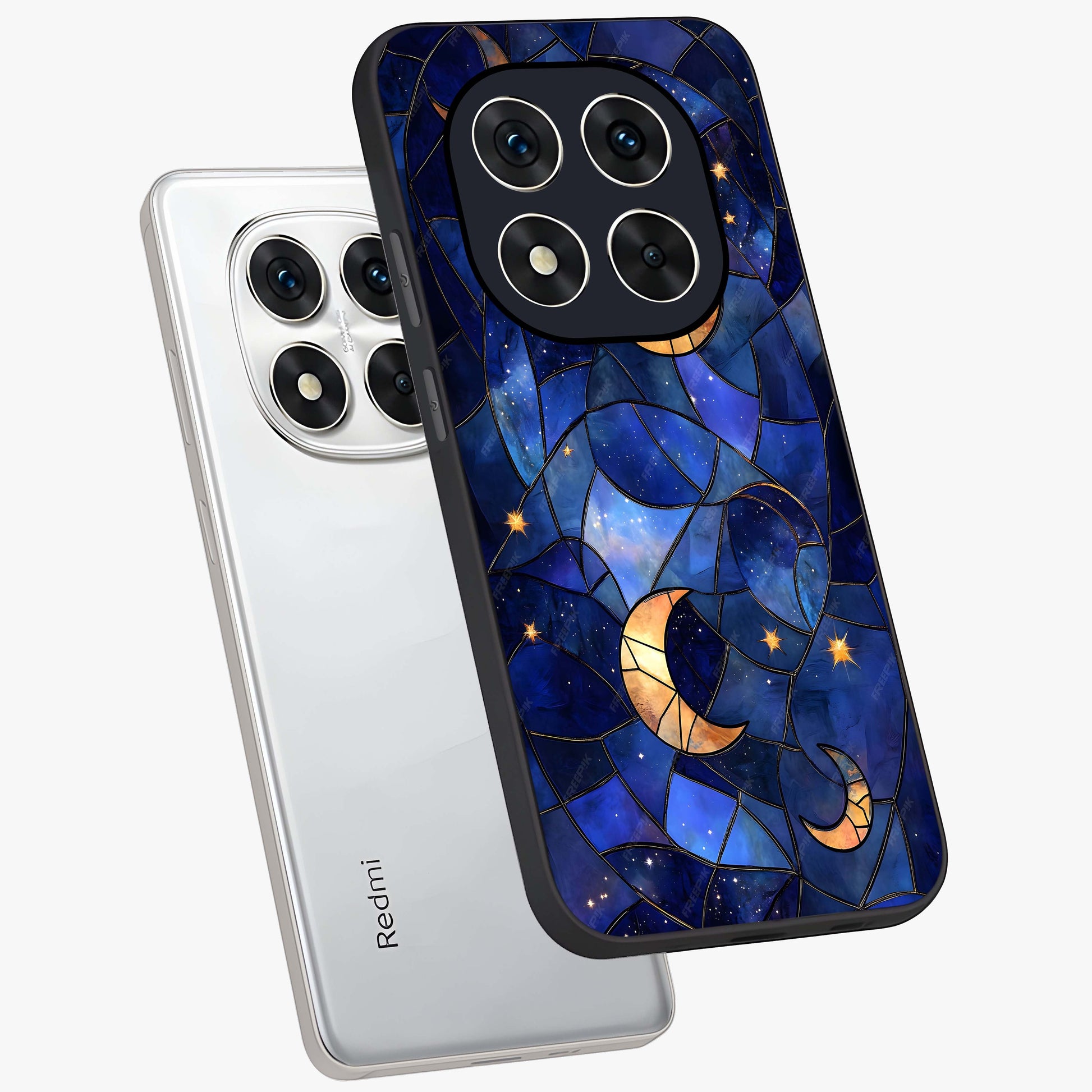 Starlit Sky Tapestry Glass Case displayed in angled mockup highlighting celestial night pattern with artistic aesthetic style.